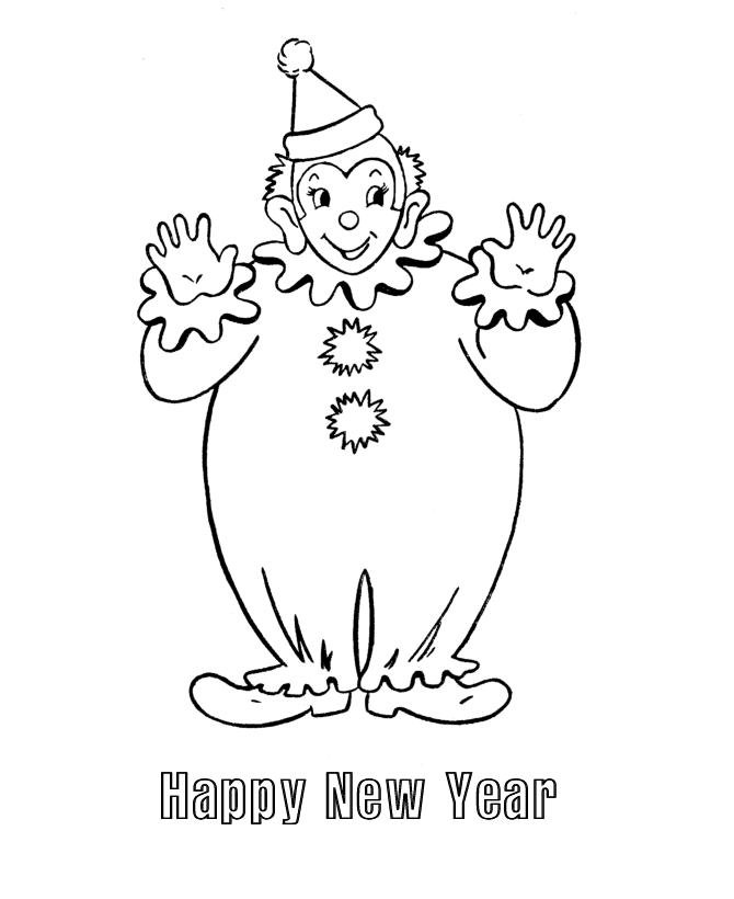 New Year's Day Coloring Pages - Clown Happy New Year Coloring Page 