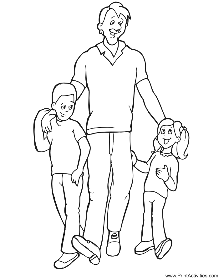 Father's Day Coloring Page: Dad with kids