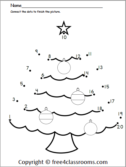 Free Christmas Dot to Dot - Numbers 1 to 20 - Free4Classrooms