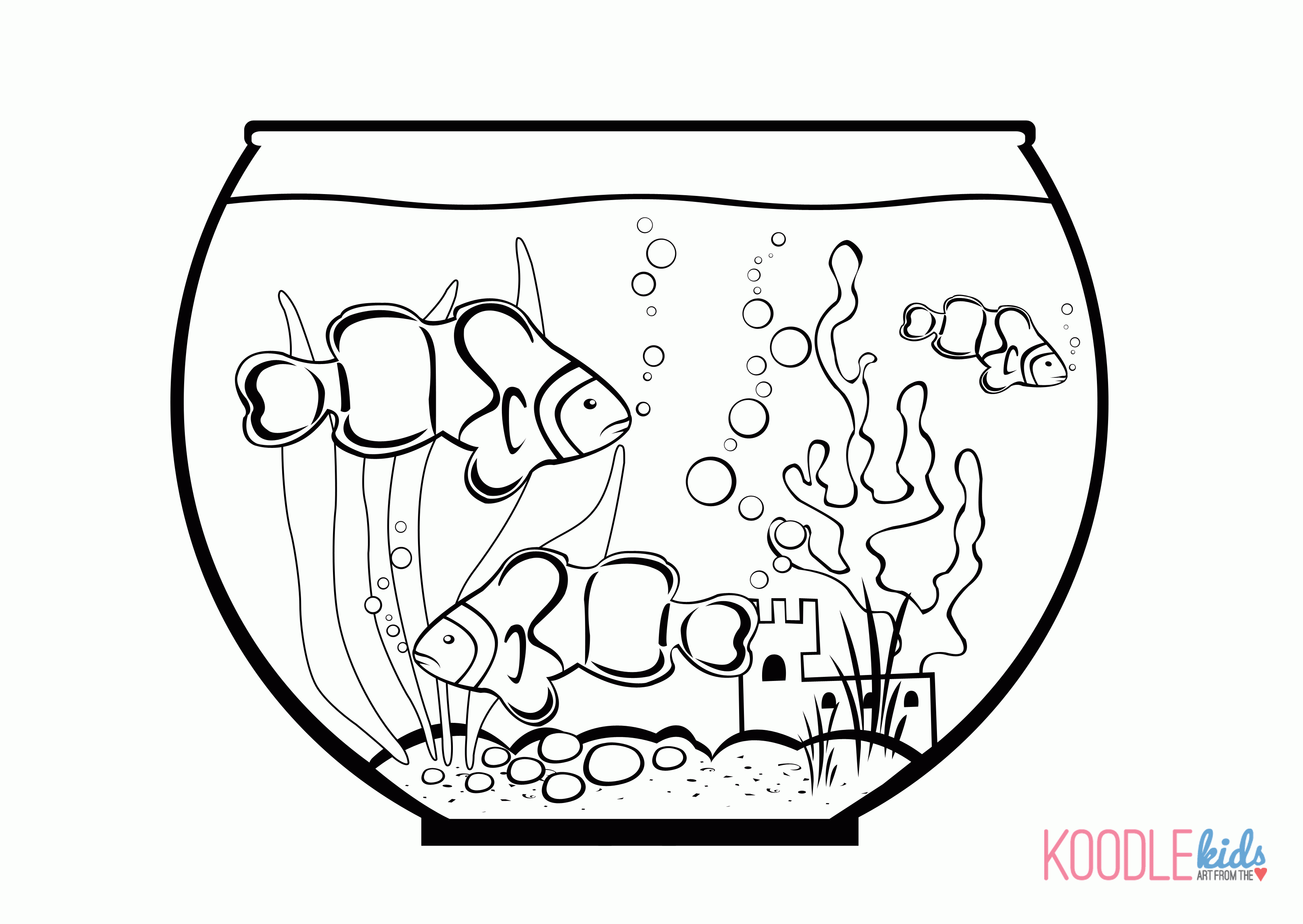 Download Coloring Pages Of Fishes In Tank Whith A Cat - Coloring Home