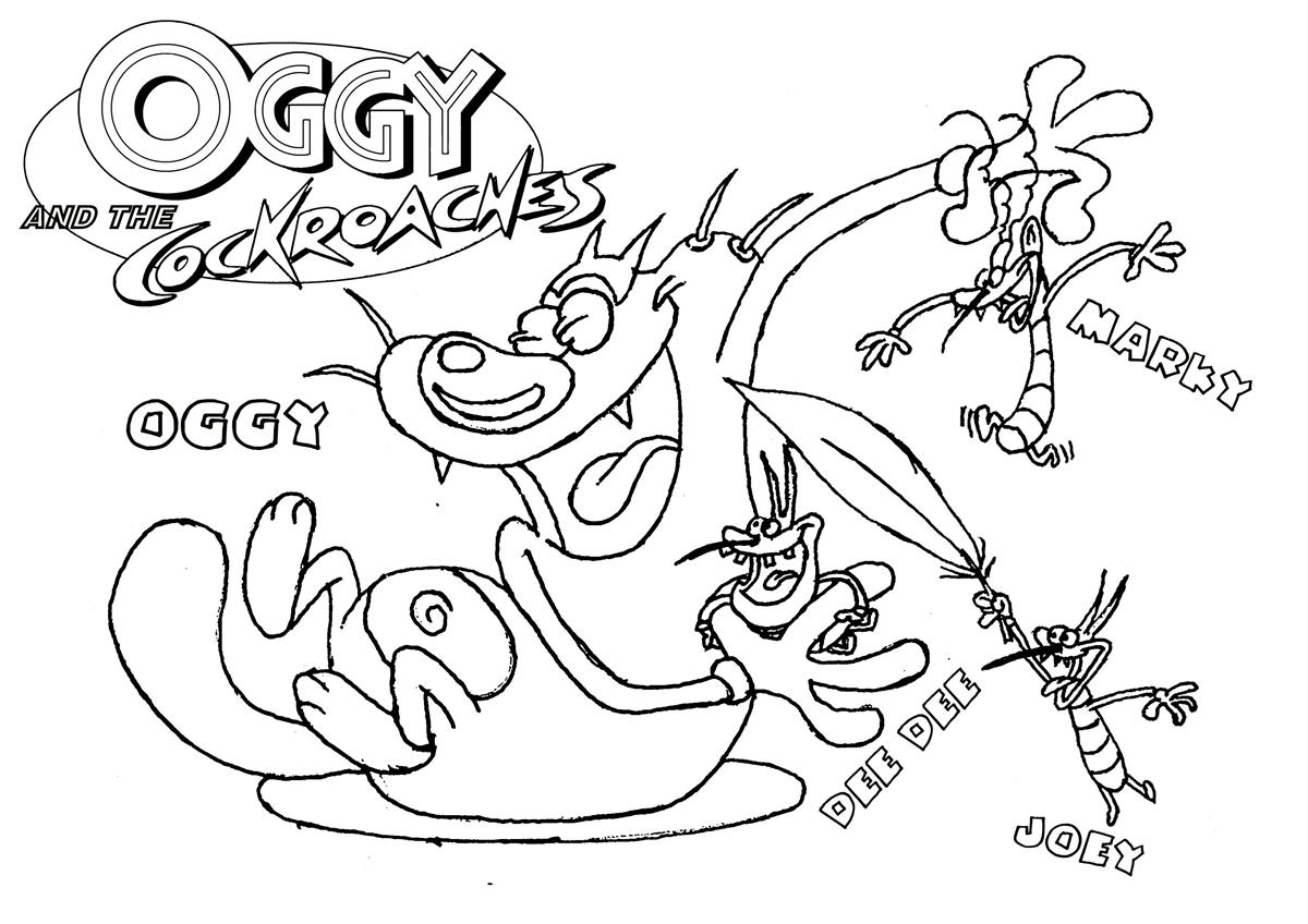 Oggy and the cockroaches coloring pages