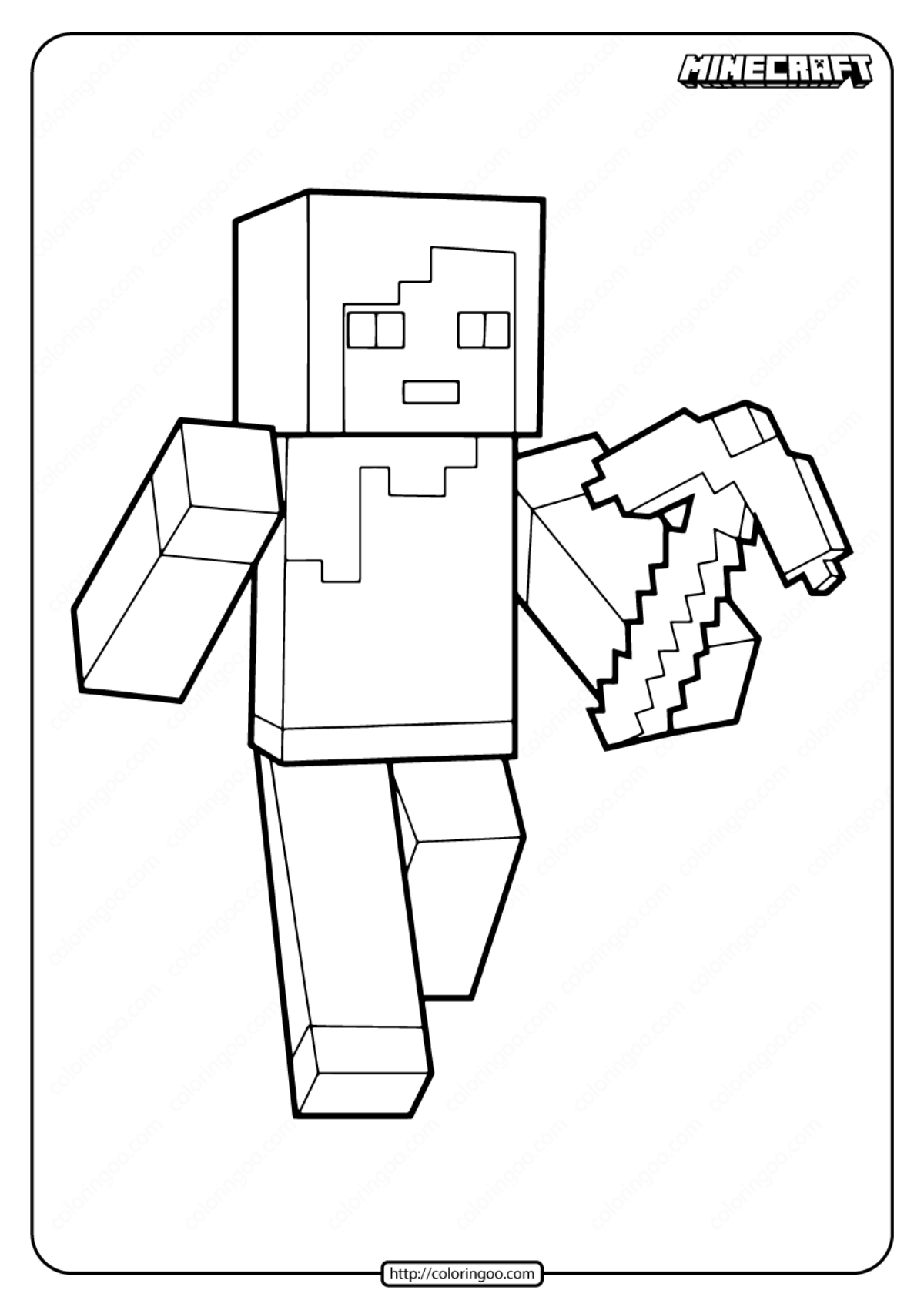 Minecraft Alex with Pickaxe Coloring Pages