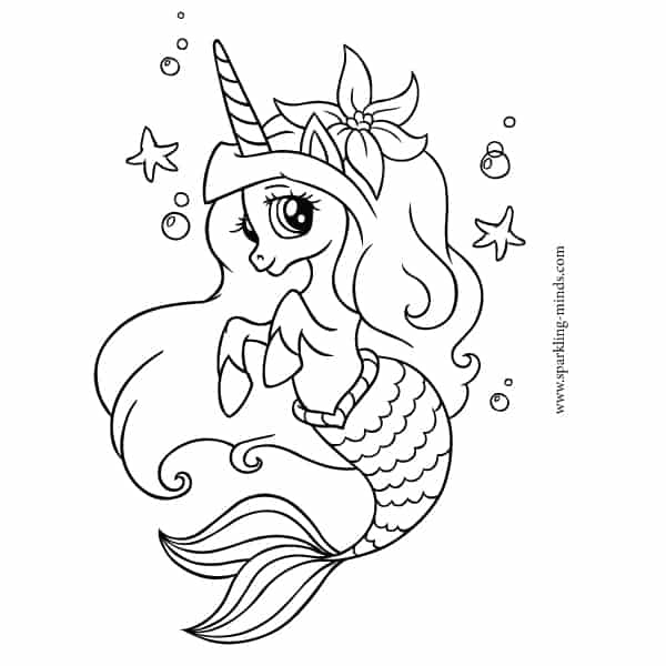 CUTE UNICORN MERMAID Coloring Page - Sparkling Minds