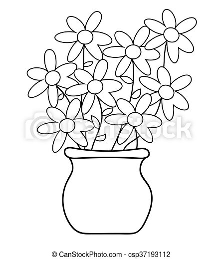 Flower pot coloring page. | CanStock