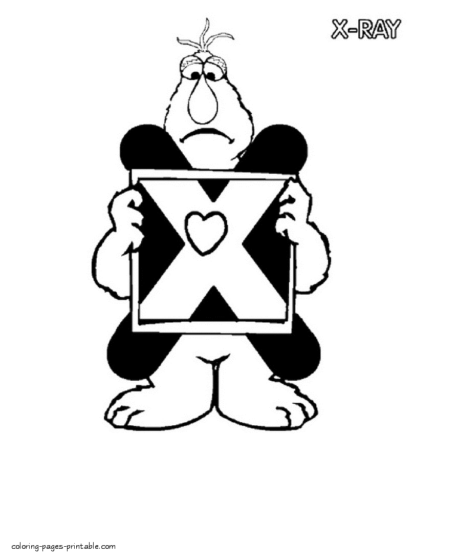 Sesame Street educational coloring book. The letter X || COLORING-PAGES -PRINTABLE.COM