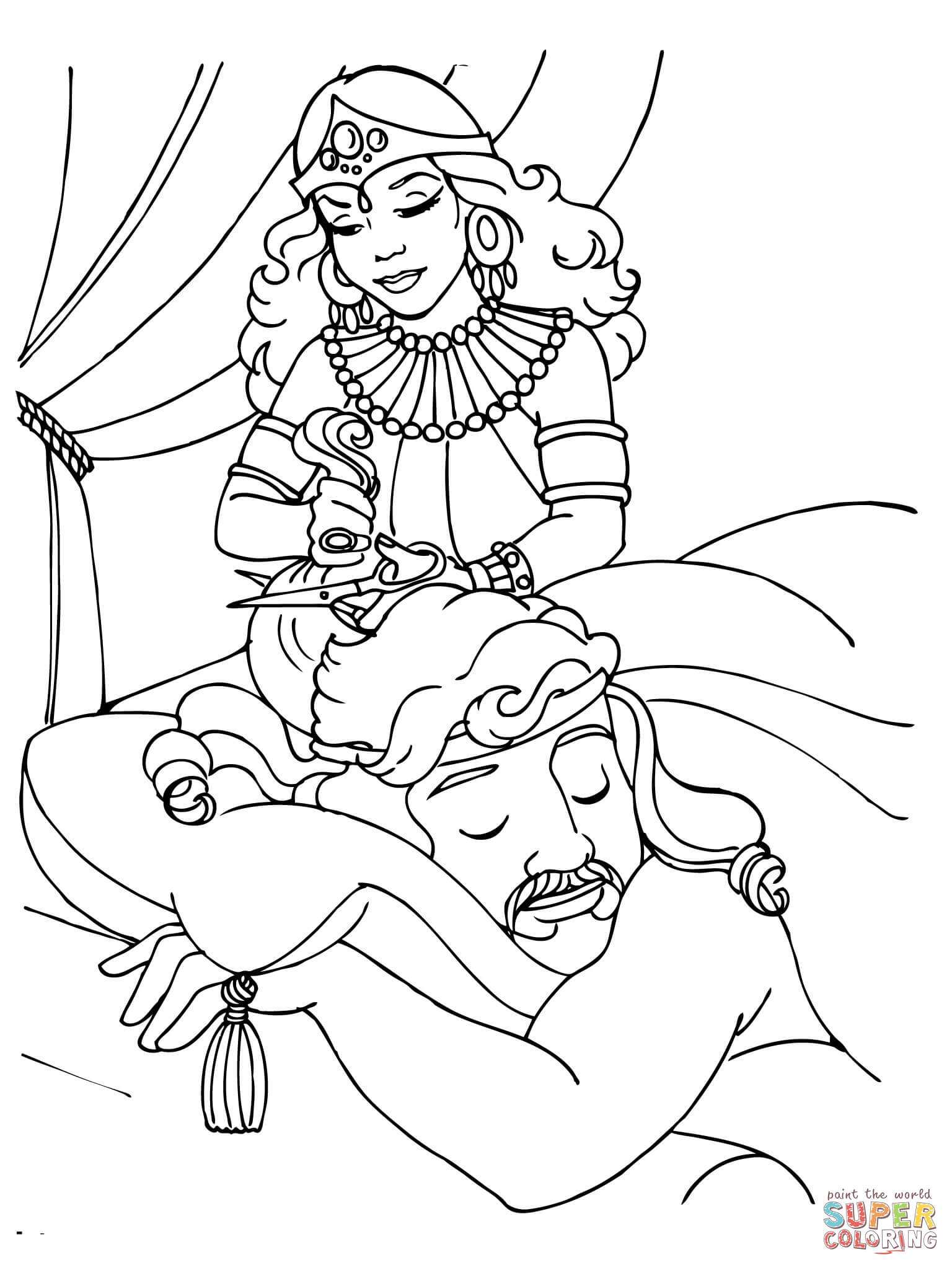 Delilah Cutting Samson's Hair coloring page | Free Printable Coloring Pages