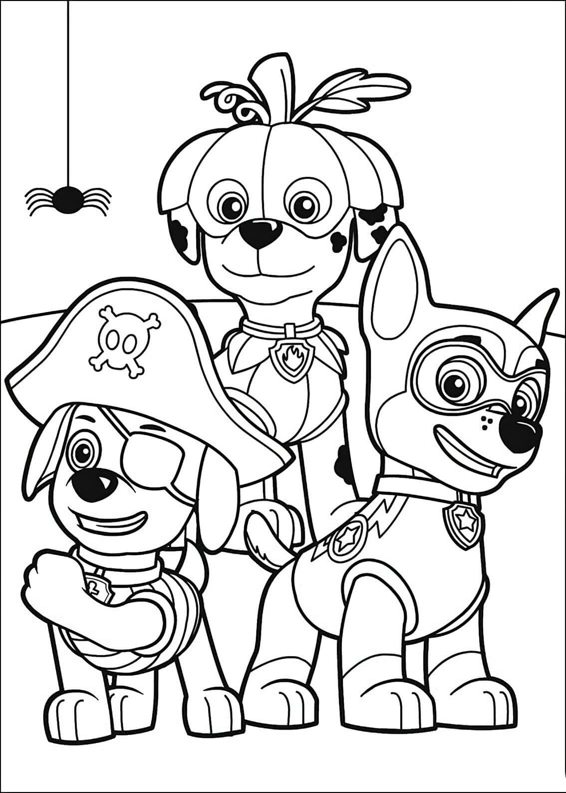 Zuma, Martial, Chase dressed up - Paw Patrol Coloring Pages