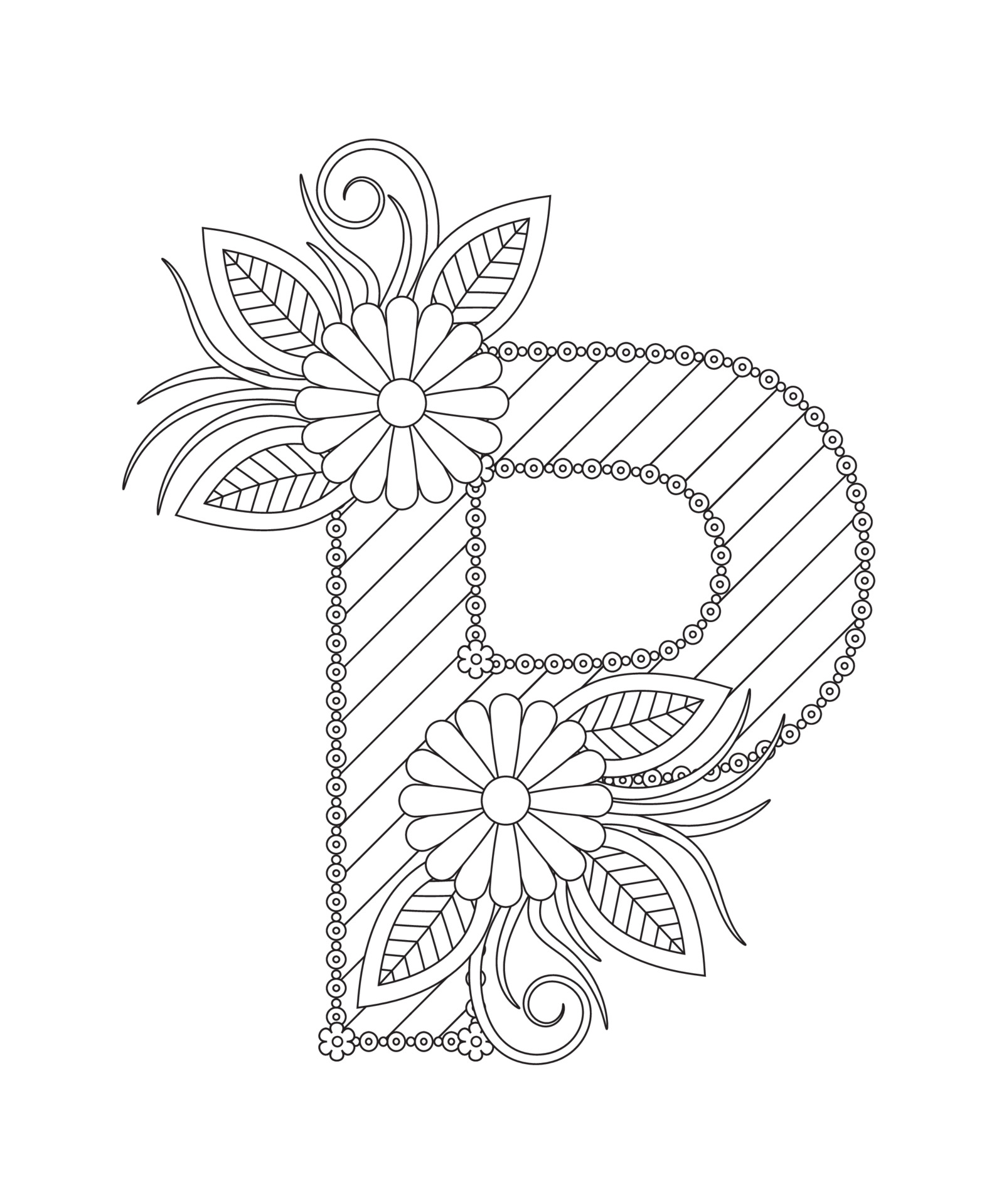 Alphabet coloring page with floral style. ABC coloring page - letter P  3558786 Vector Art at Vecteezy