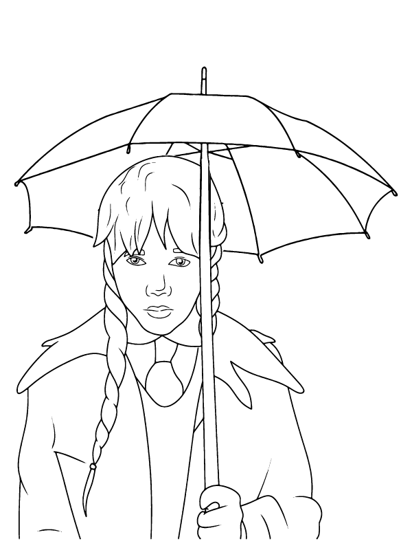 Wednesday with Umbrella Coloring Page - Free Printable Coloring Pages for  Kids