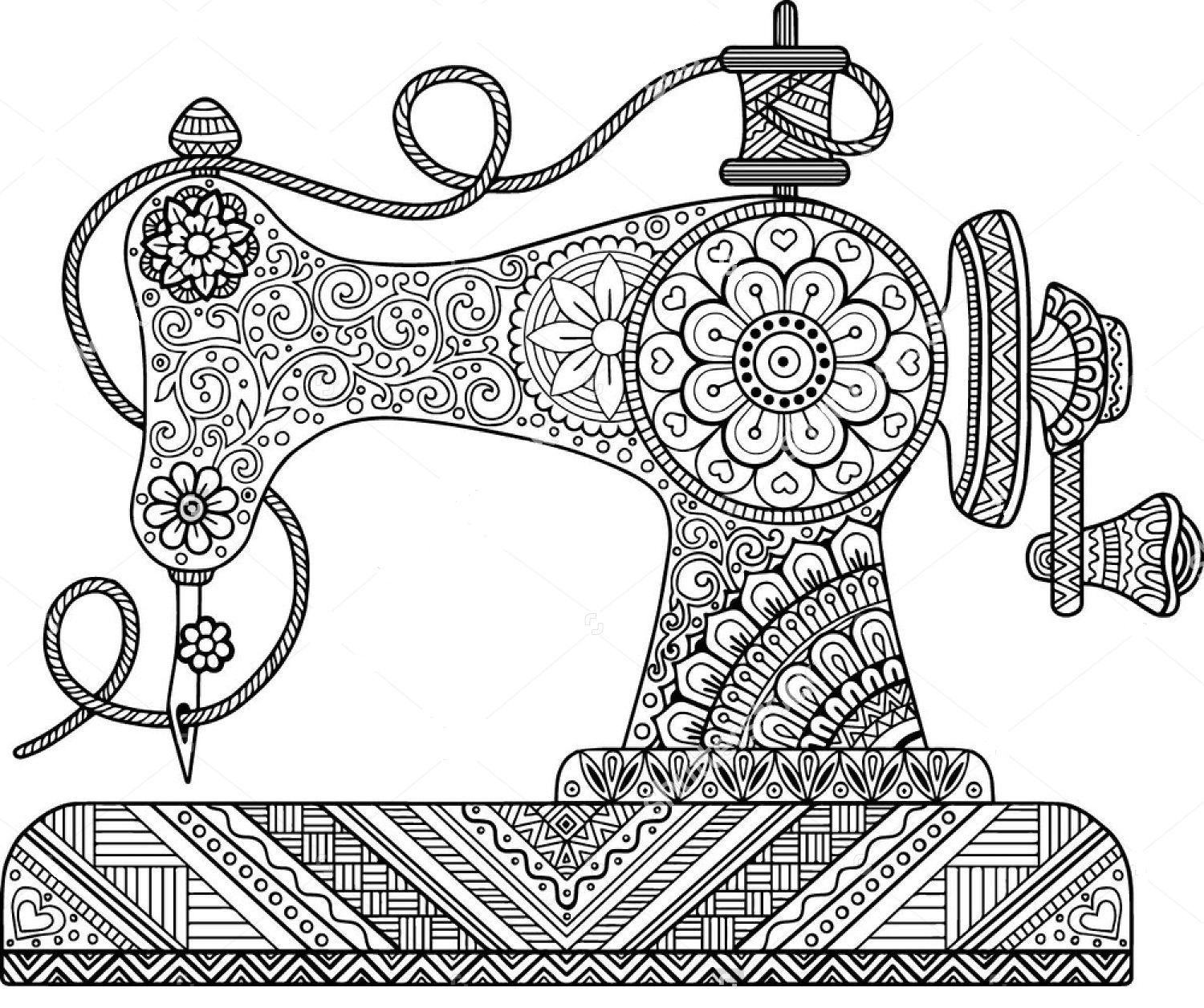 Sewing Machine Zentangle | Sewing machine drawing, Coloring pages ...