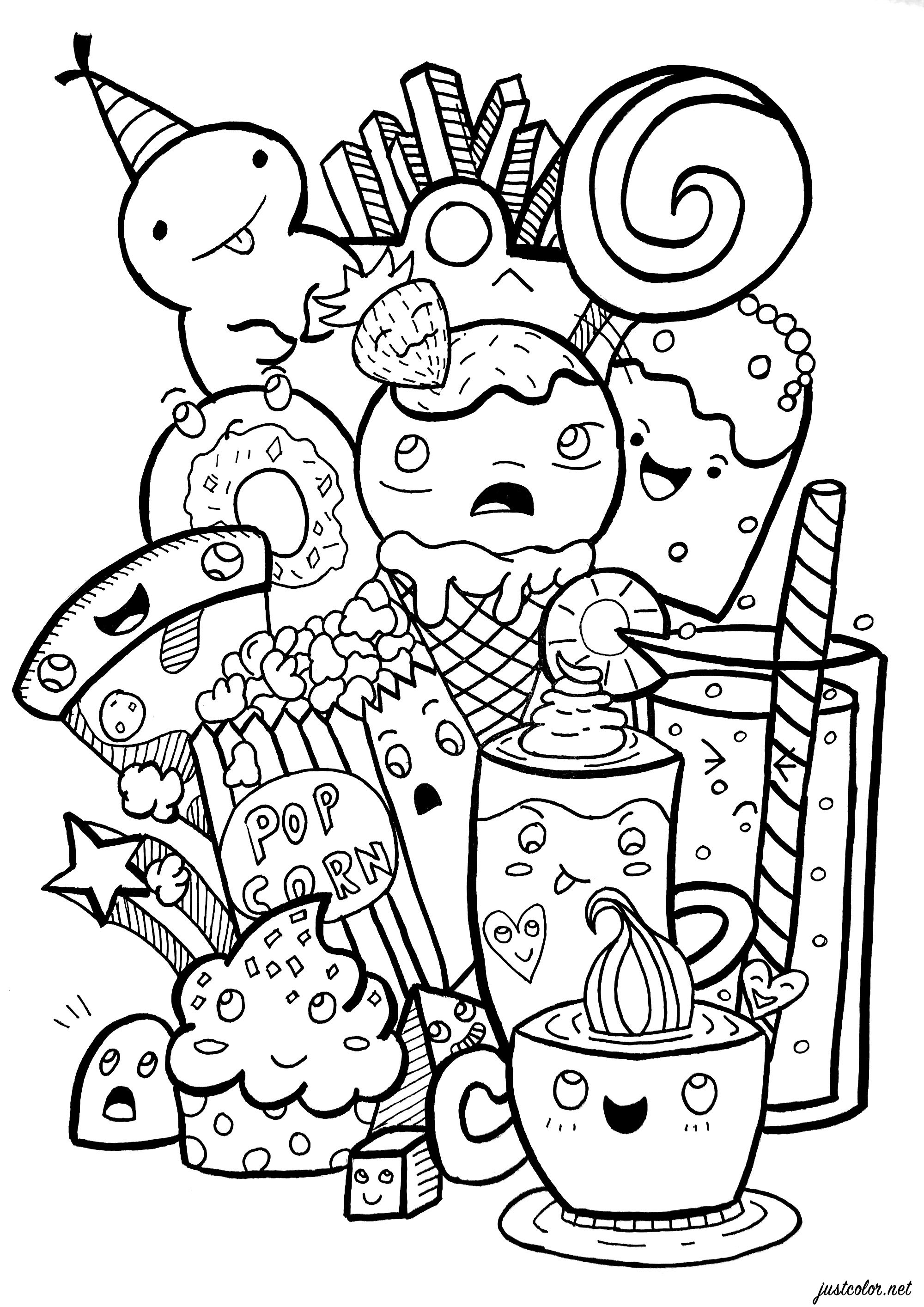 Junk food Doodle - Doodle Art / Doodling Adult Coloring Pages