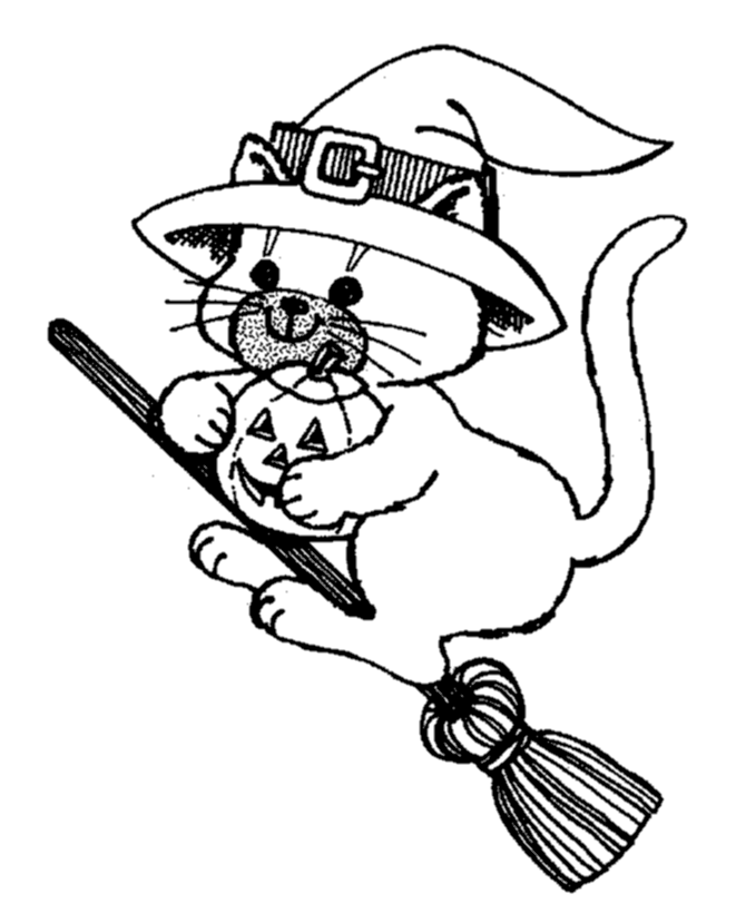 Halloween Witch Coloring Page - Cat in a Witch hat - Free 