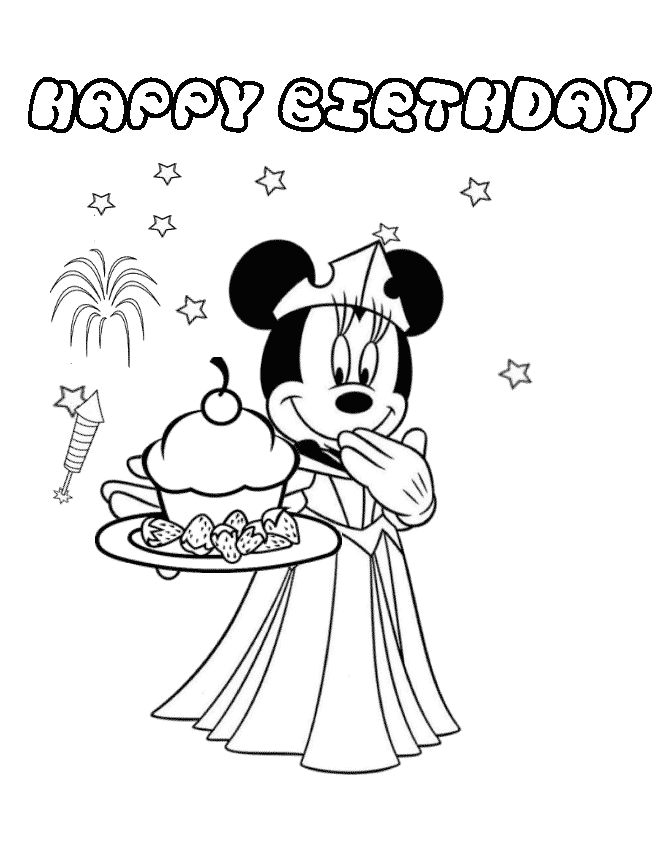Minnie Mouse Baking Birthday Cupcake Coloring Page | Free 