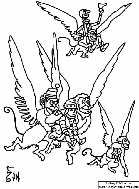 Winged Monkeys Coloring Page (The Wizard of Oz) - Enchanted Learning