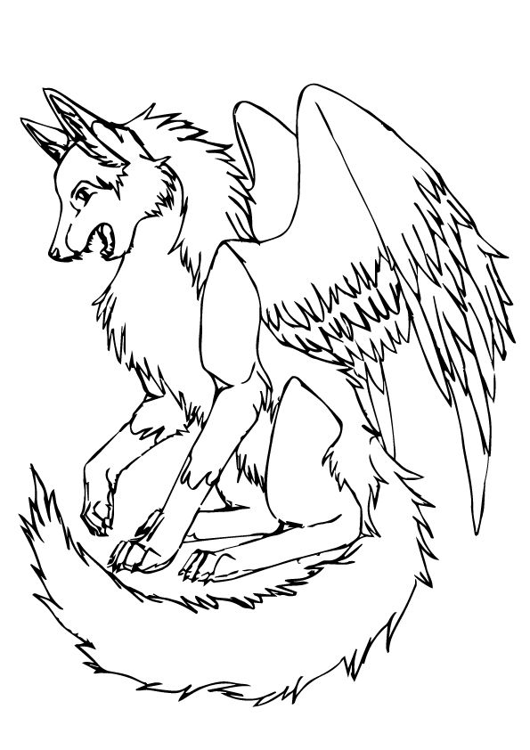 564 Cartoon Wolf With Wings Coloring Pages with Printable