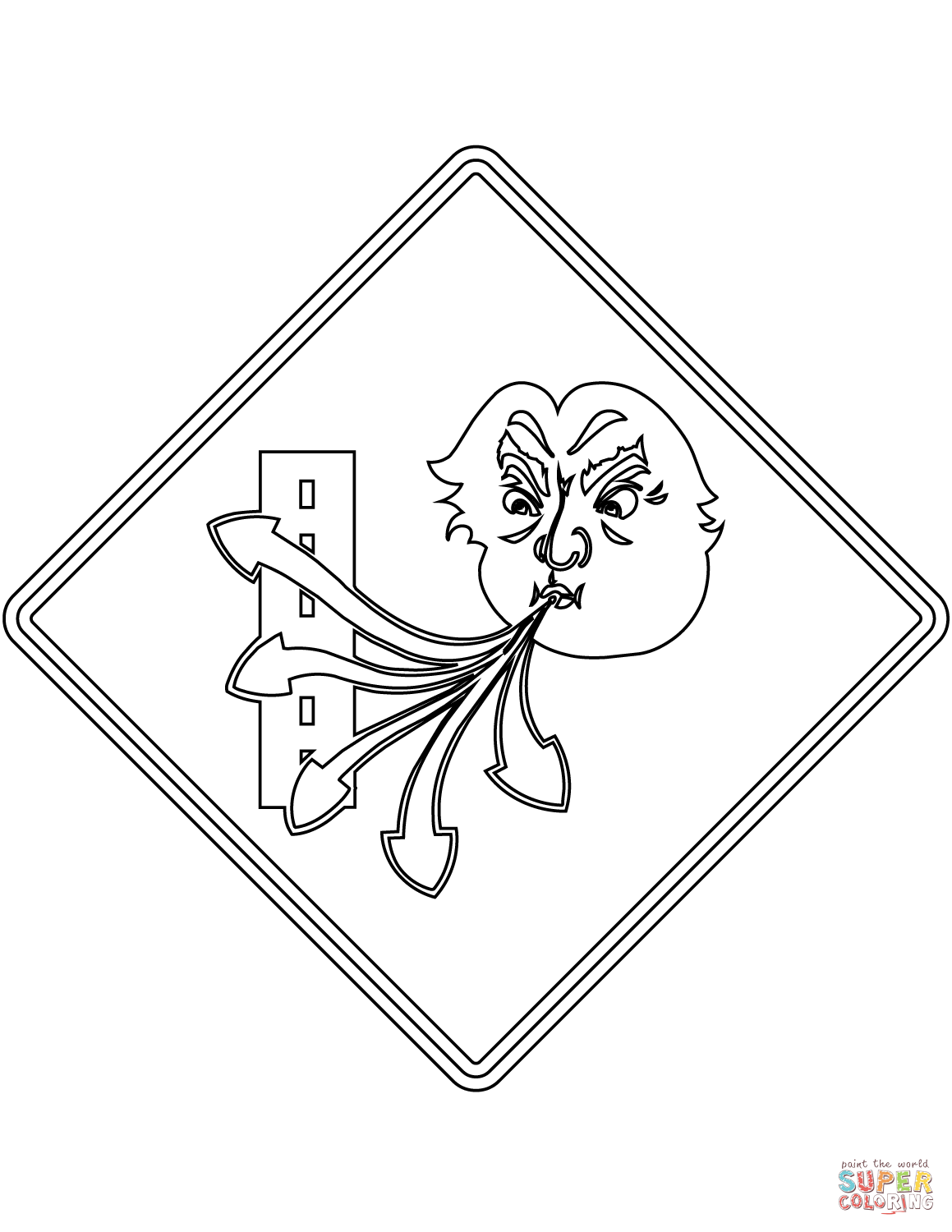 Warning sign for windy/gusty area in Quebec coloring page | Free ...