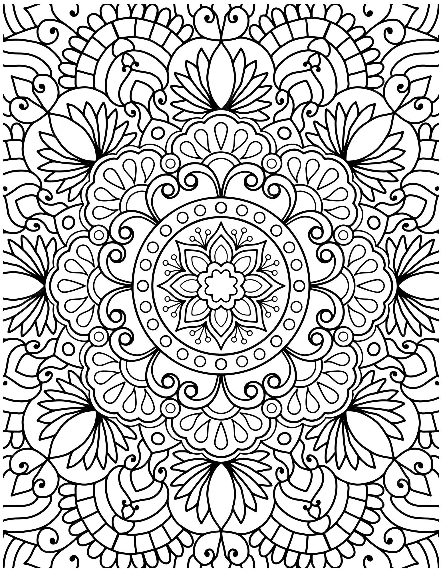 Premium Vector | Hand drawn mandala coloring pages for adult coloring book.  floral hand drawn mandala coloring page.