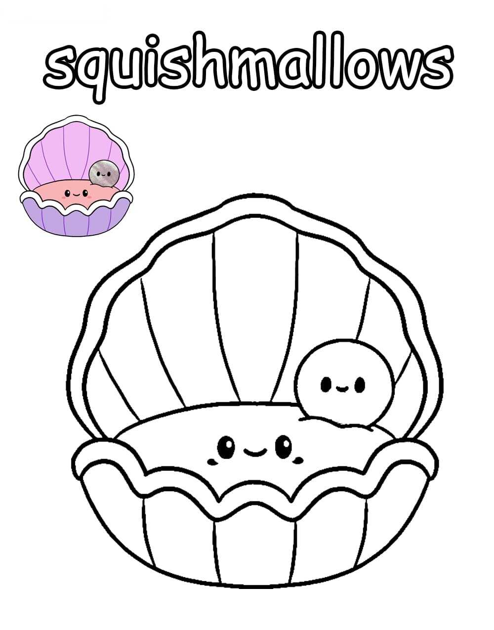 Squishmallow Pearl in the Shell Coloring Pages - Squishmallow Coloring Pages  - Coloring Pages For Kids And Adults