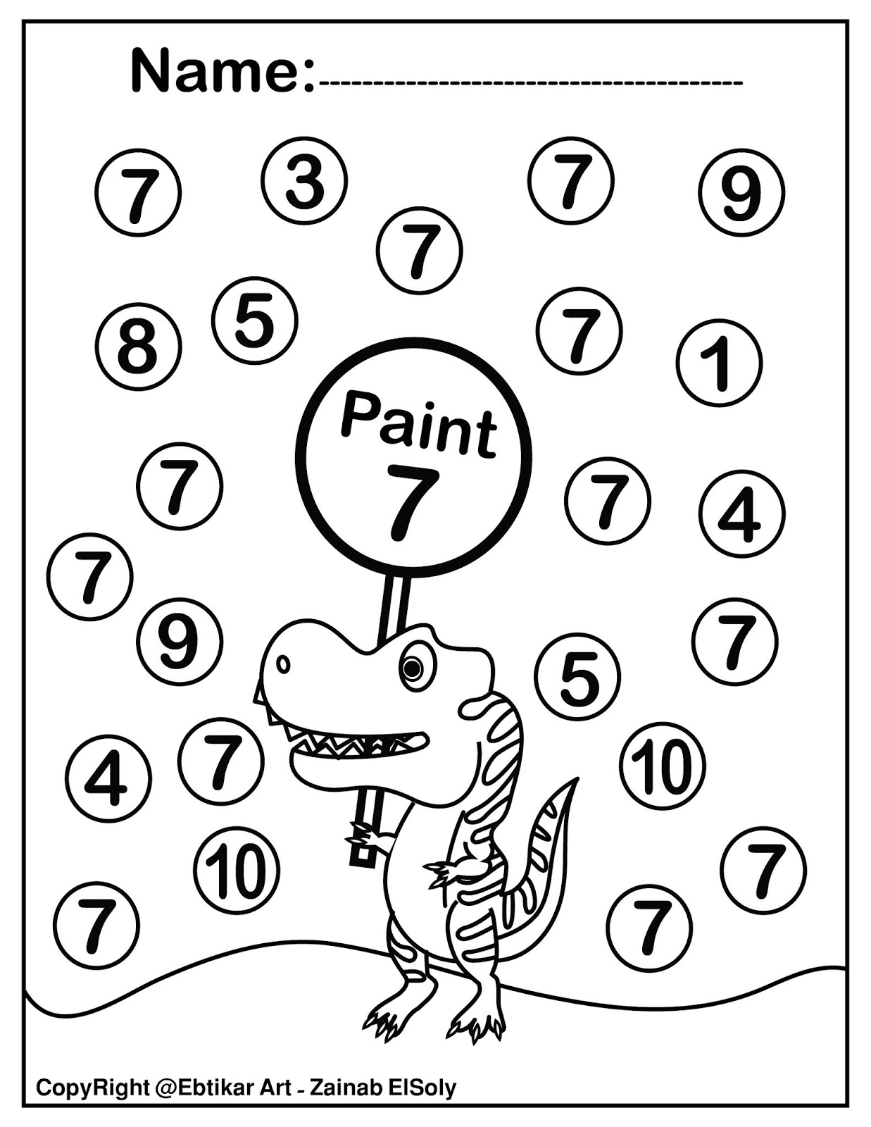 Set of 123 Dinosaur Trex Activity Paint a Dot Preschool Coloring sheets