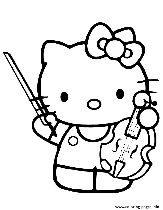 Hello Kitty Playing Violin Instrument Coloring Pages Printable