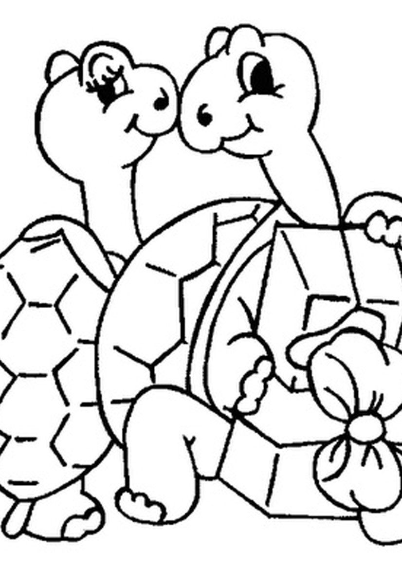 Romantic Tortoise Couple Coloring Pages | Coloring