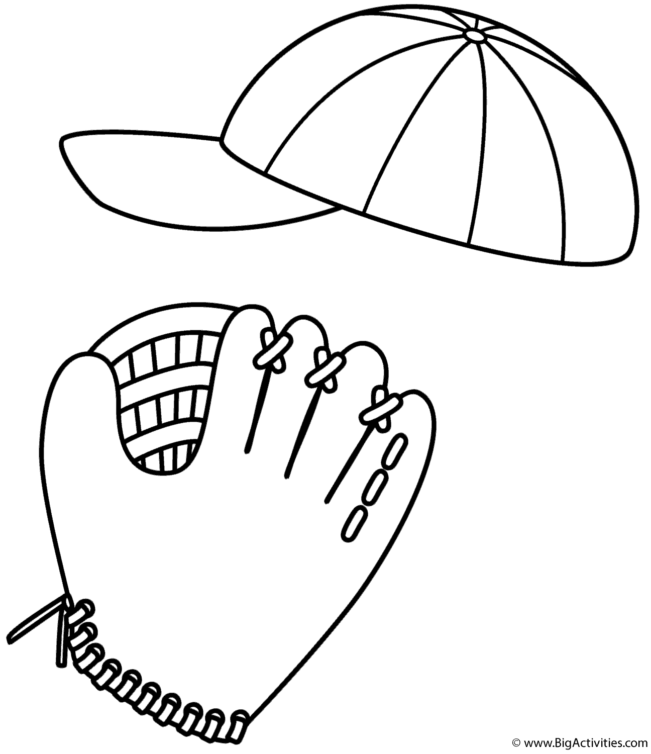 Baseball Cap and Glove - Coloring Page (Sports)