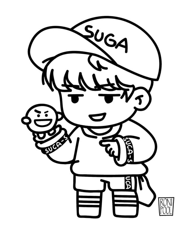 Cartoon Suga Coloring Pages - BTS Coloring Pages - Coloring Pages For Kids  And Adults