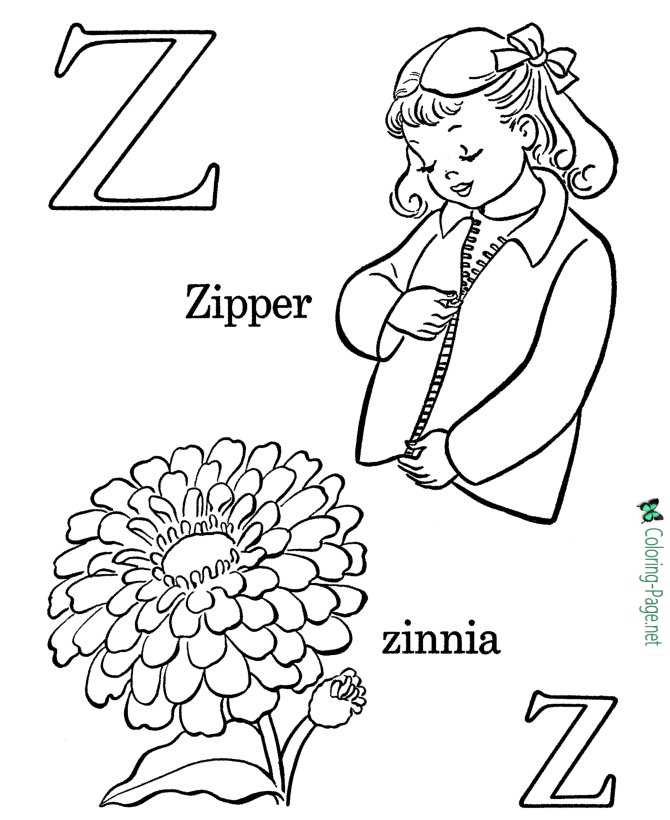 Z for Zipper - Alphabet Coloring Pages