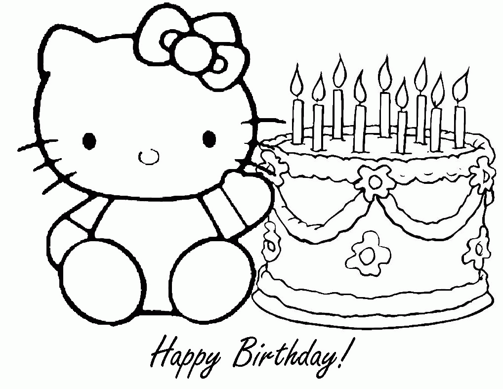 Happy Birthday Hello Kitty Coloring Page