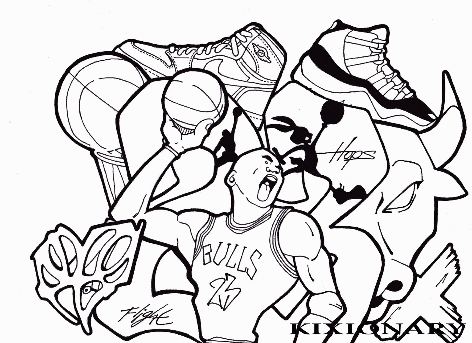 Lines Nike Jordan Sneakers Coloring Page Free Printable Coloring ...