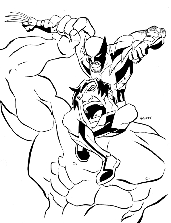 Marvel Superheroes Wolverine and Hulk Coloring Page Printable |