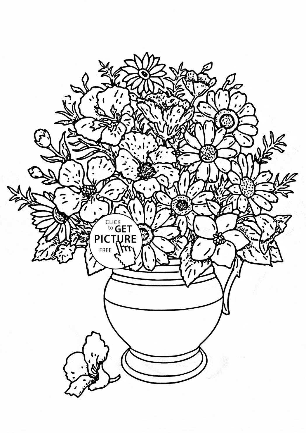 Realistic Bouquet of flowers in vase coloring page for kids ...