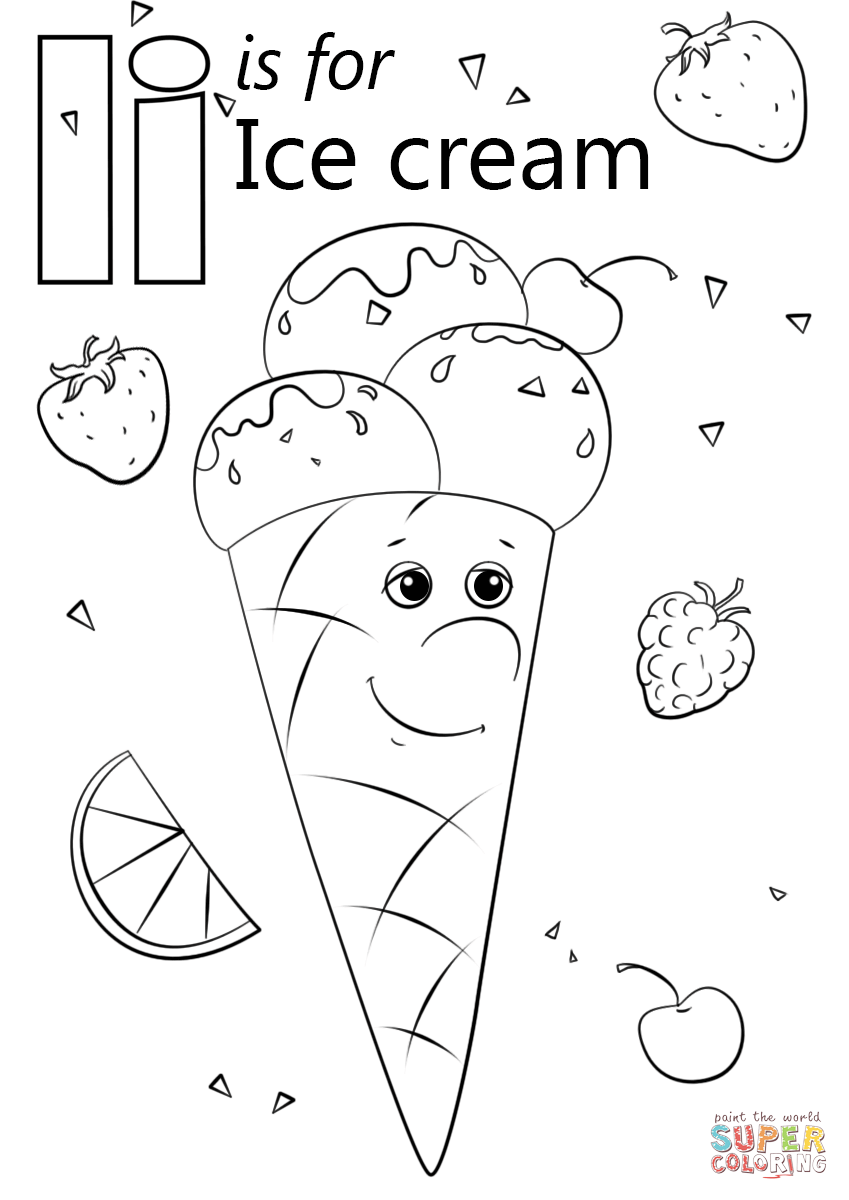 Letter I is for Ice Cream coloring page from Letter I category ...