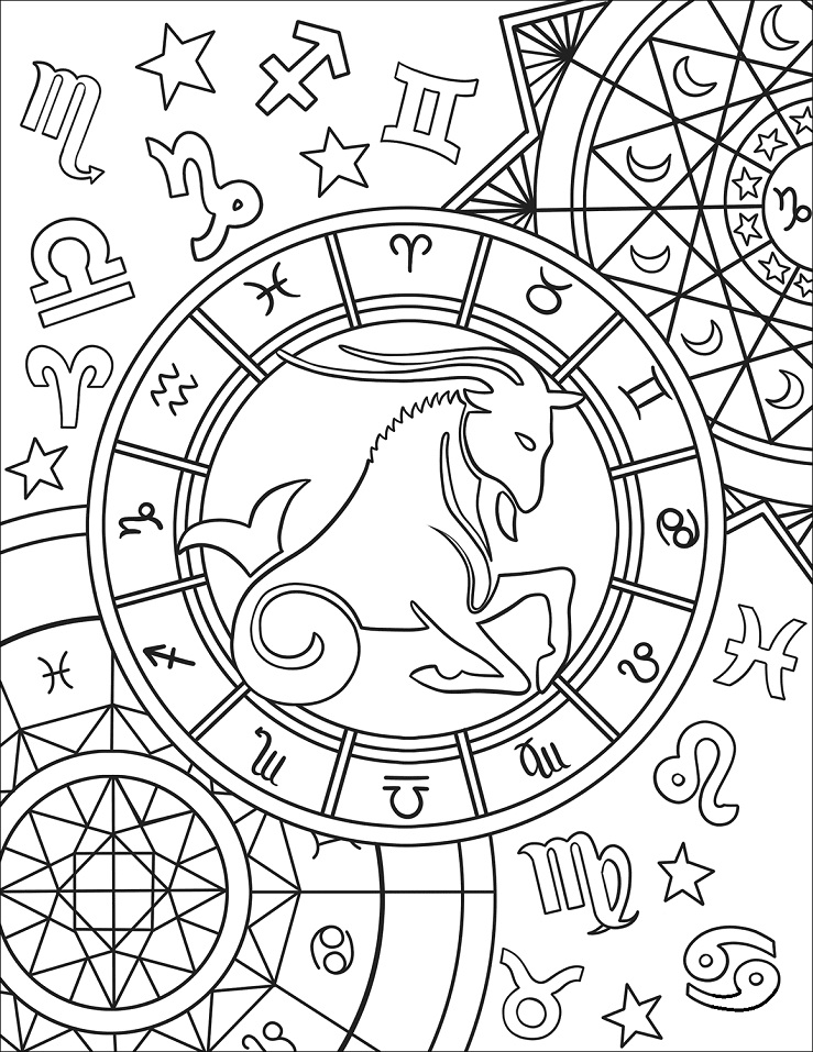 Capricorn Zodiac Sign Coloring Page - Free Printable Coloring Pages for Kids