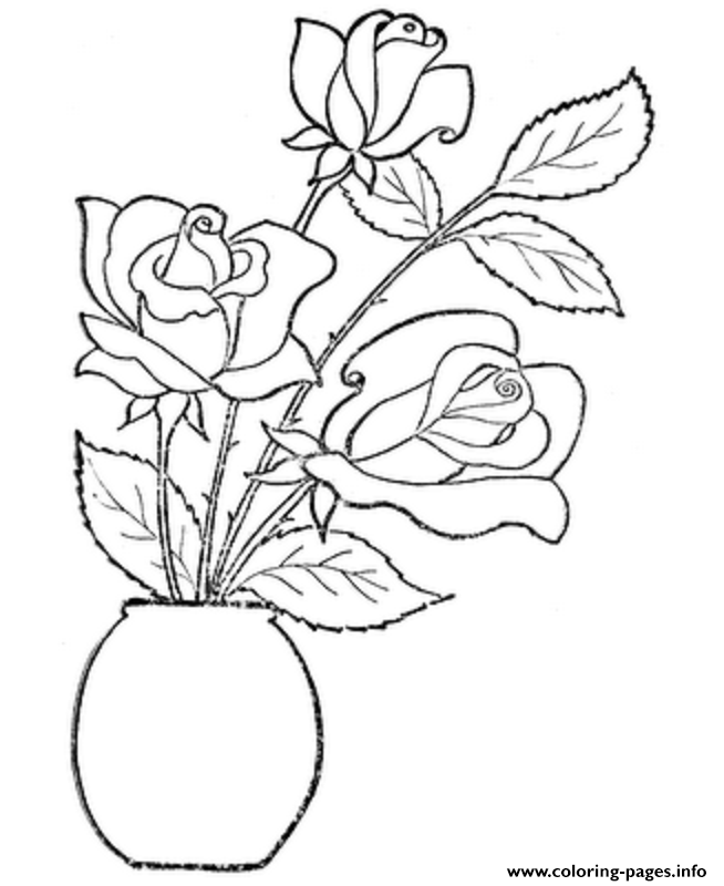 Rose Flower In Vase Coloring Pages Printable