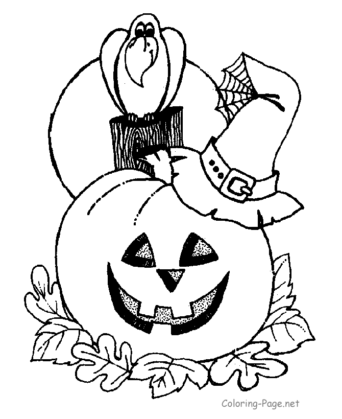 Halloween Coloring Page - Pumpkin and Bird