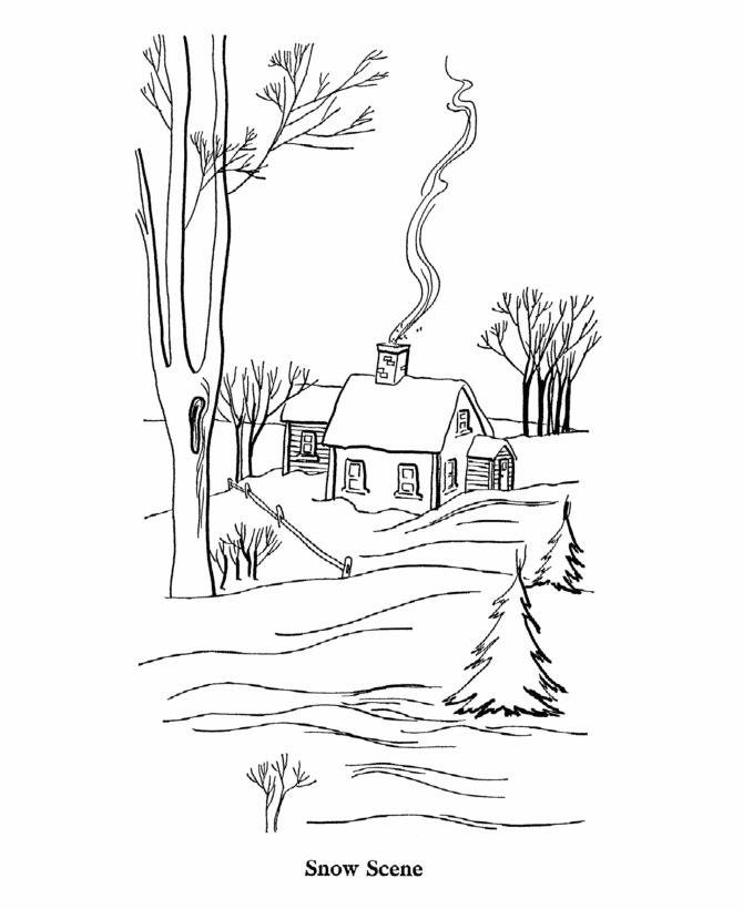 winter scene coloring page | coloring pages for kids, coloring 