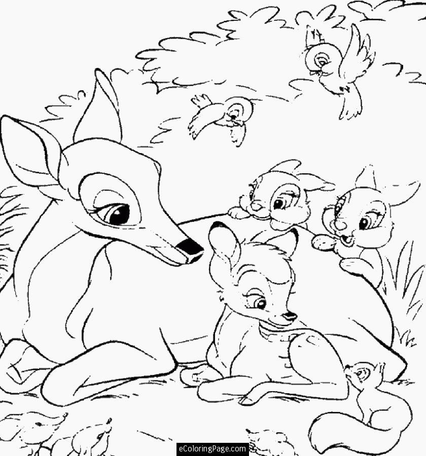 Bambi Mother Thumper and Friends Printable Coloring Page 