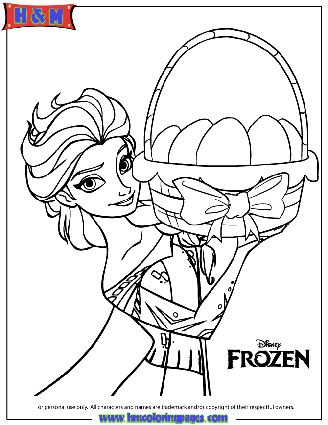 Queen Elsa Holding Easter Basket Coloring Page | Free Printable 
