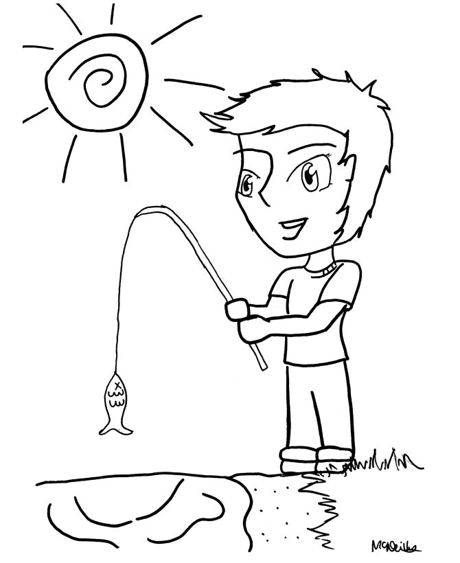 boy fishing coloring page