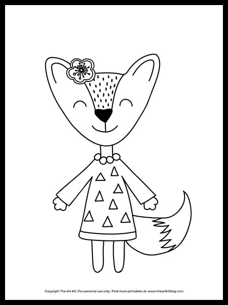 Cute Girl Fox with Flower Coloring Page - Free Printable! - The ...