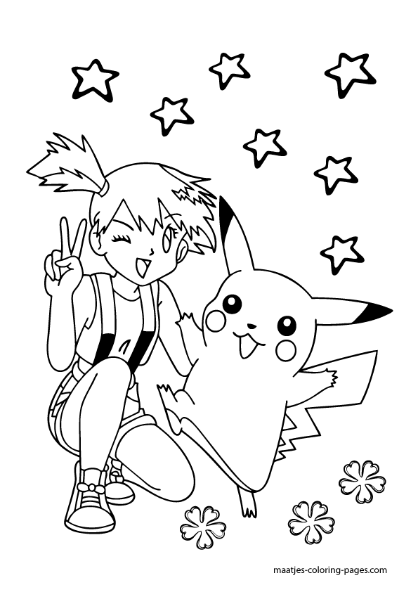Pikachu and Misty Pokemon coloring page