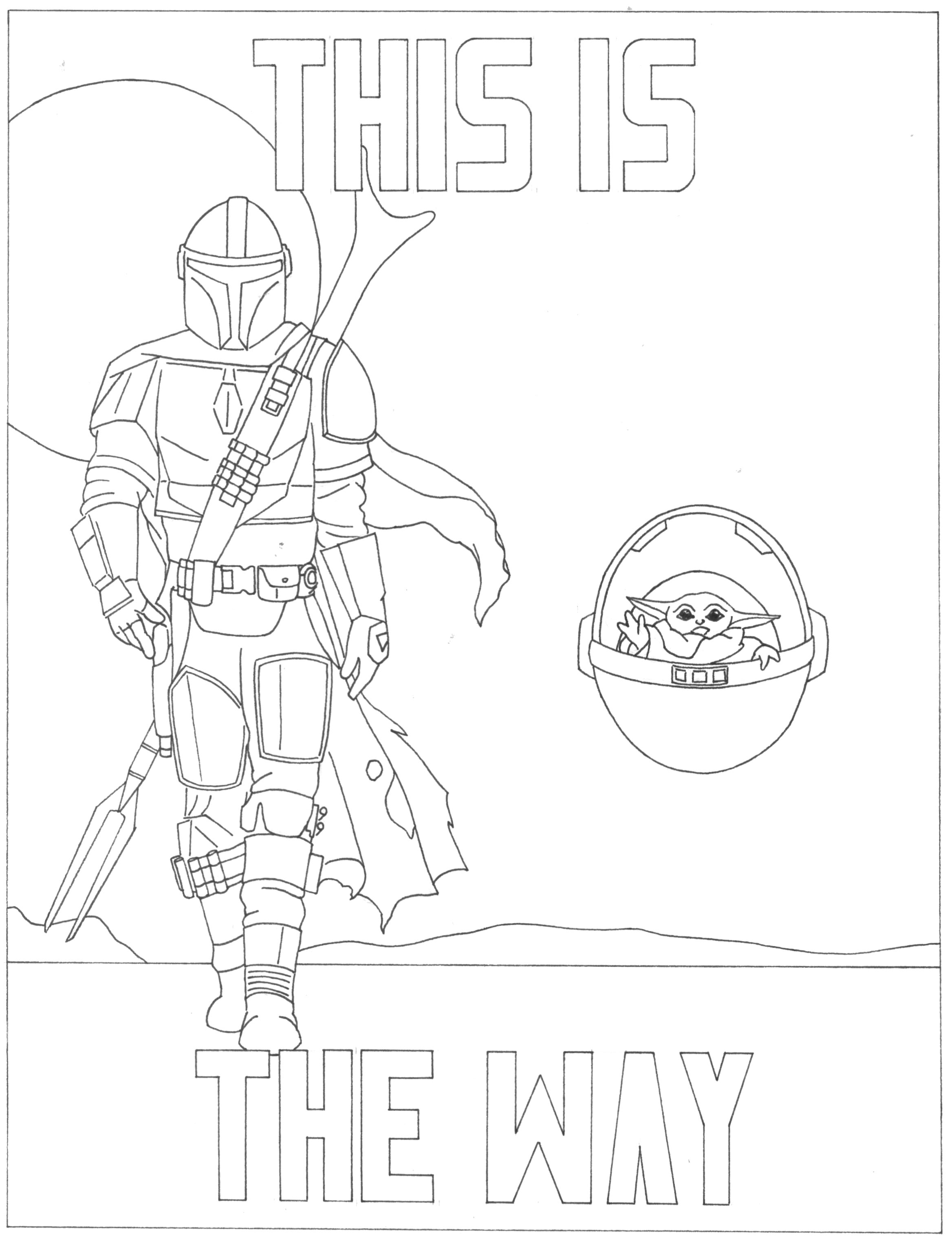 You asked. For your isolation sanity (and foundling entertainment), a coloring  page I drew. Now available in scanned version!: Mandalorian