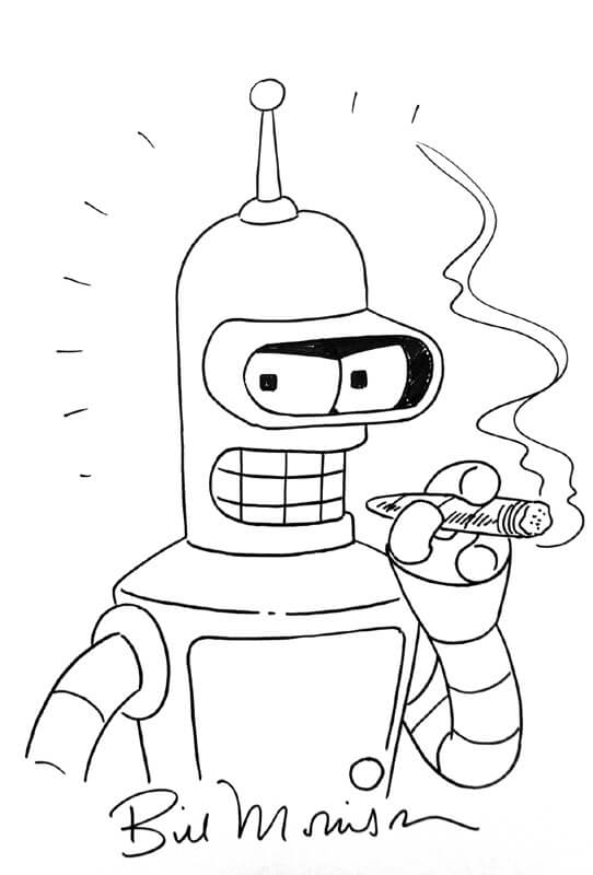 Bender Smoking Coloring Page - Free Printable Coloring Pages for Kids