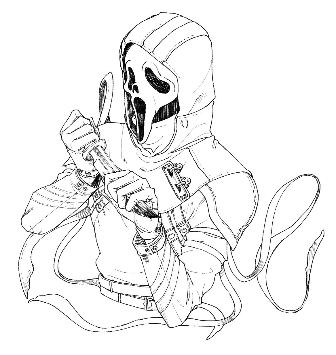 Ghostface Scream Sketch Coloring Page