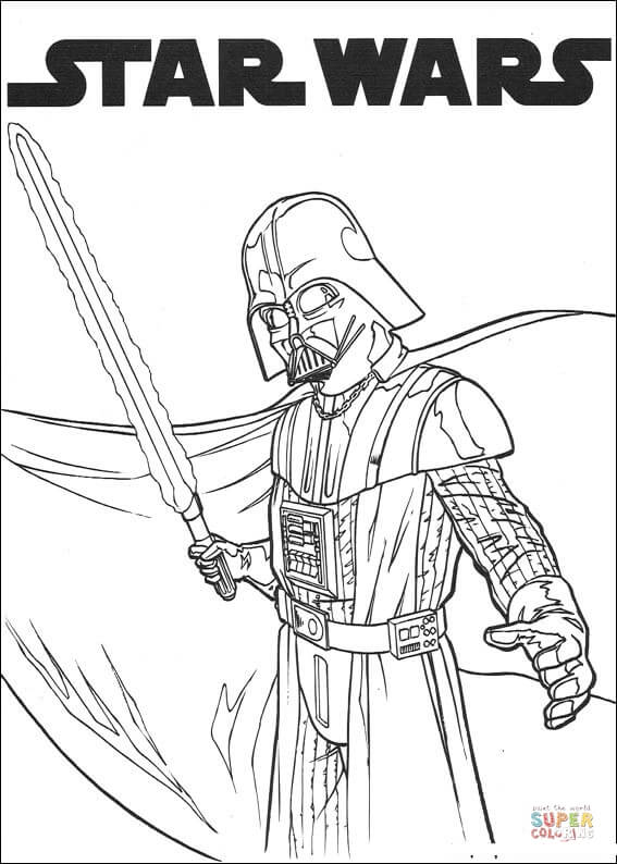 Darth Vader with lightsaber coloring page | Free Printable ...