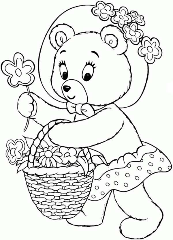 Mr Tubby Bear Collecting Flower in a Bucket in Noddy Coloring ...