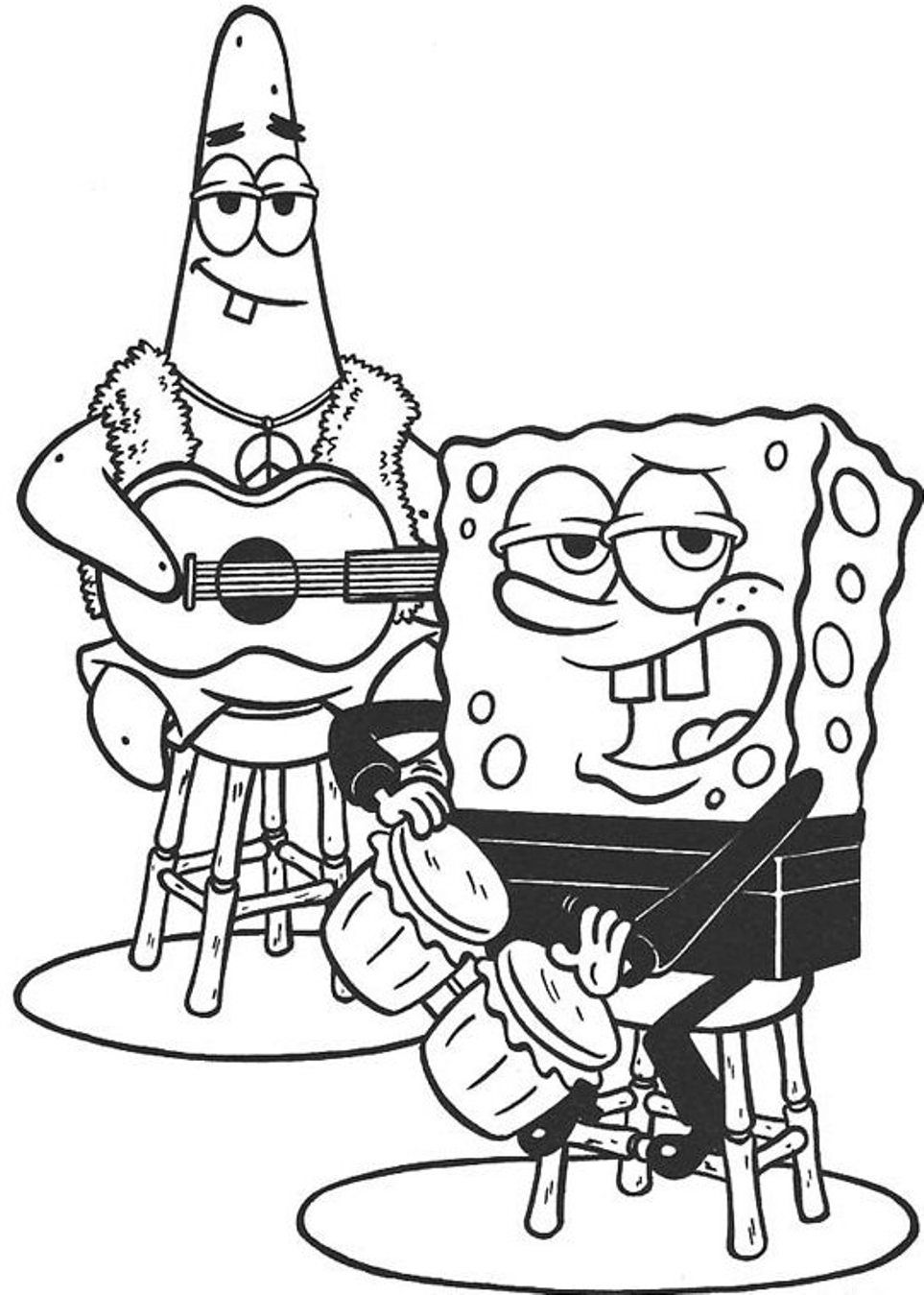 Spongebob Patrick Coloring Pages : Playing Music Patrick And ...