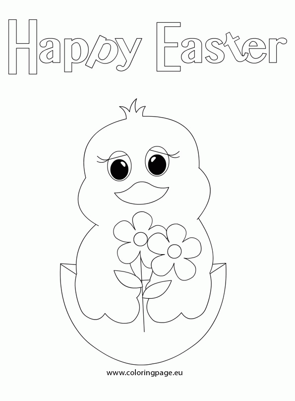 Happy easter chick in a shell | Coloring Page