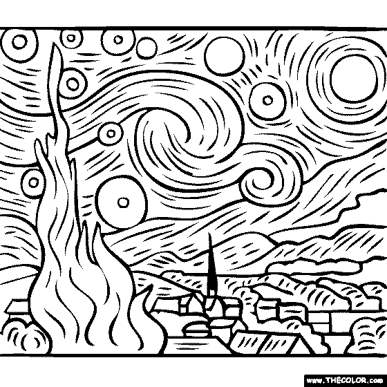 Download Starry Night Coloring Page - Coloring Home